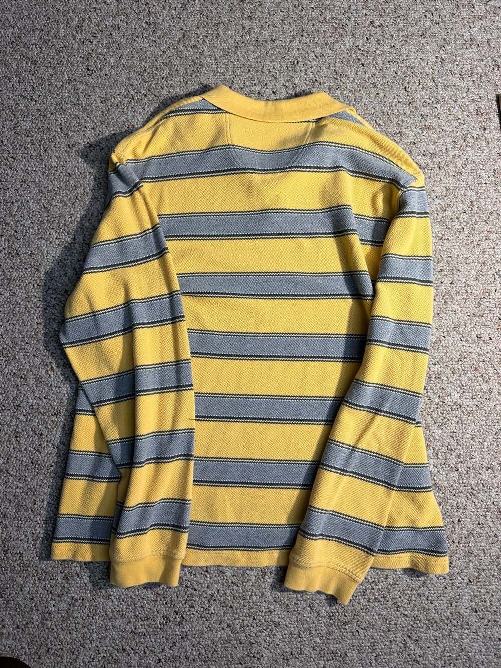 IZOD Jeans Men's XL Yellow and Gray Striped Long Sleeve Polo Sweater - Picture 3 of 6